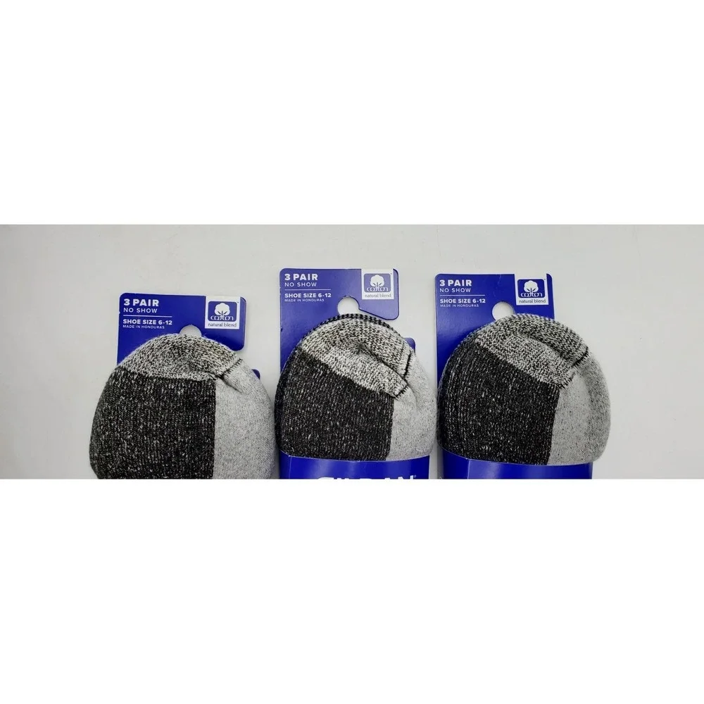 Gildan Ultra Cotton No‑Show Socks 3 Pks 9 Pairs Mens Size 6‑12 Gray  Black Blue